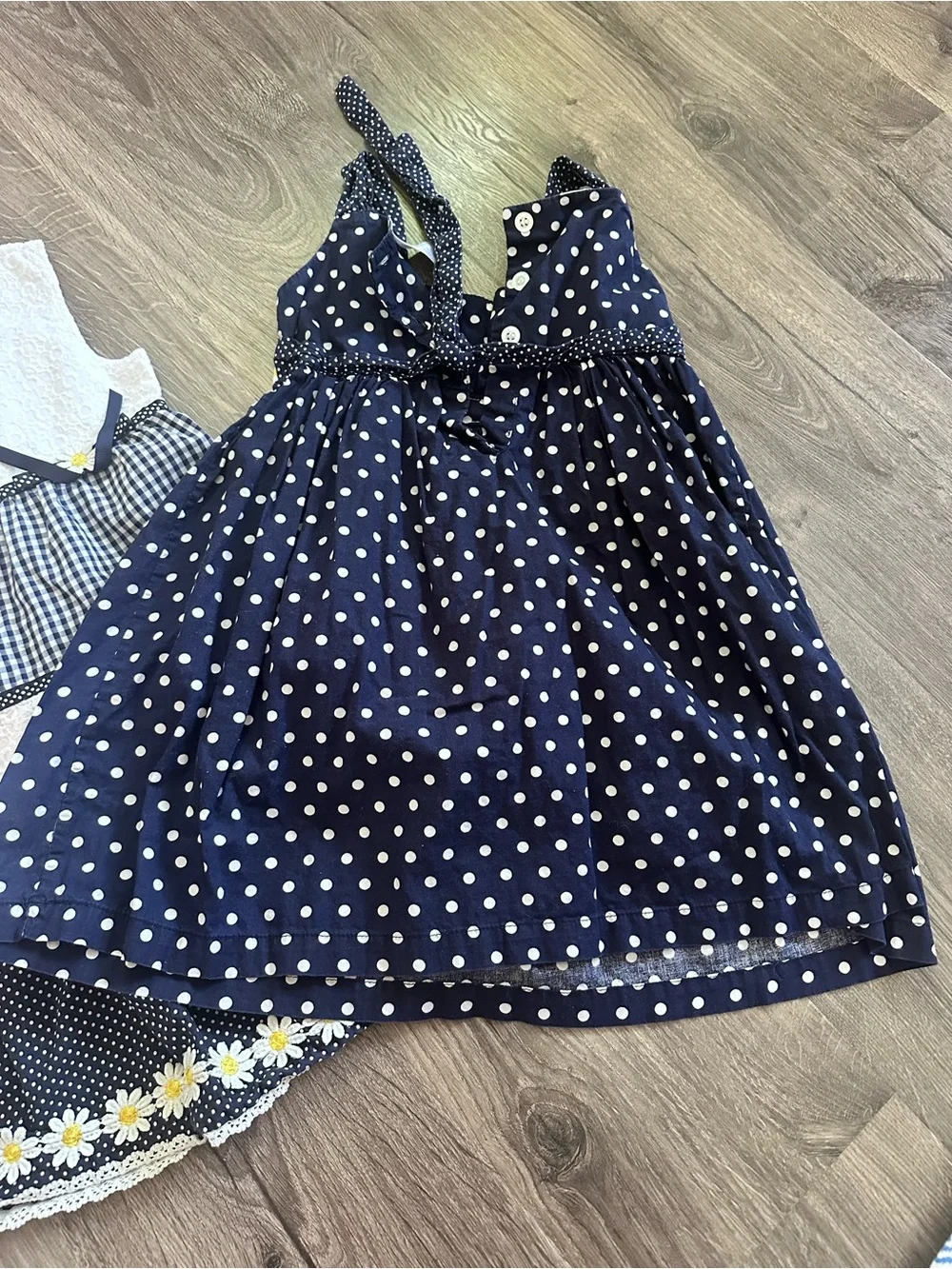 Navy & White Daisy Polka Dot Girls' Dresses - Cute Summer Sundress
